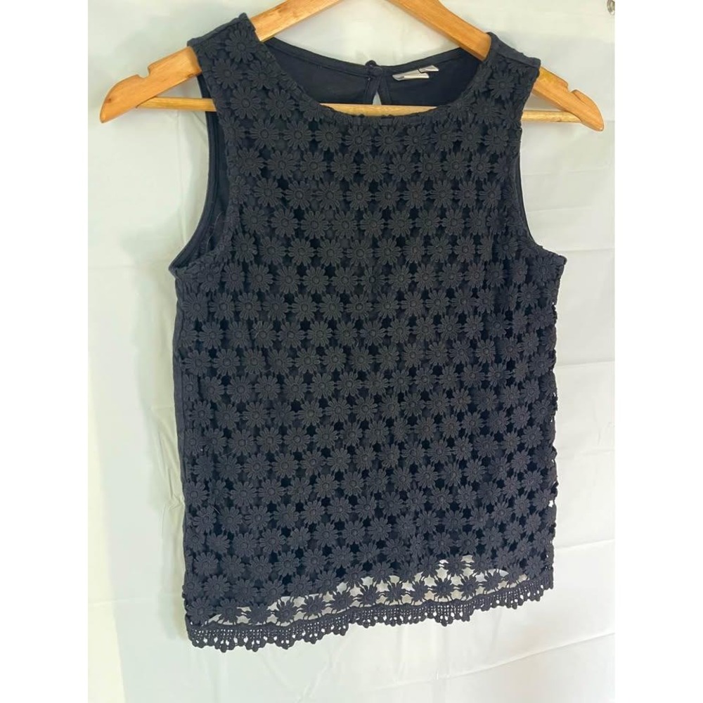Twik Black Floral Crochet Daisy Sleeveless Top Small